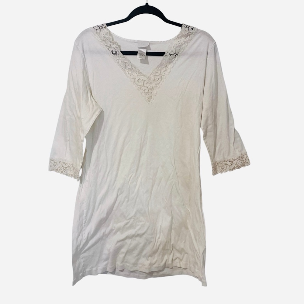 HANRO 3/4 sleeve black cotton lace trim nightgown